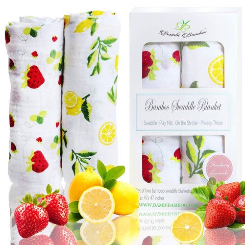 Muslin Swaddle Blanket Set - Strawberry Lemon - Fawn & Doe Baby Co.