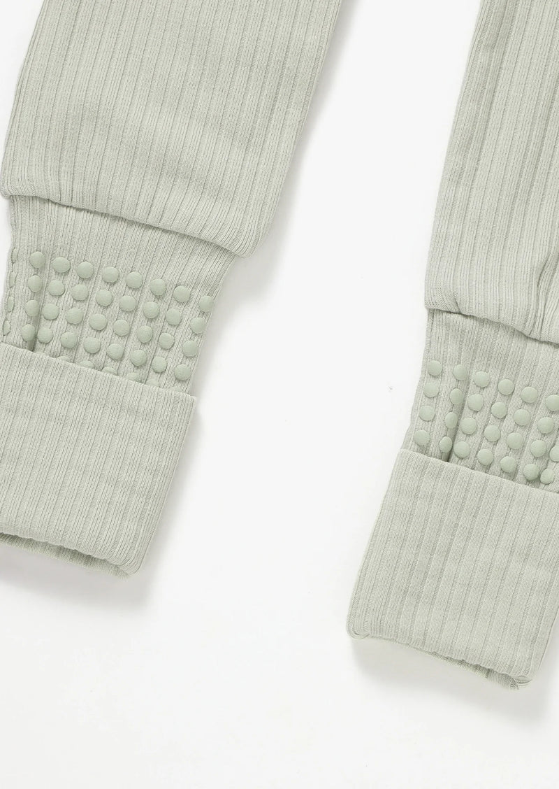 Ribbed Zipper Romper - Pistachio