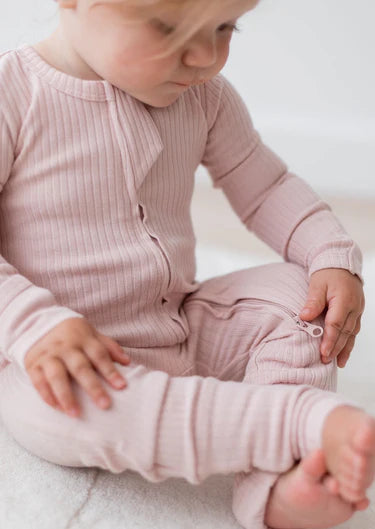 Ribbed Zipper Romper - Blush