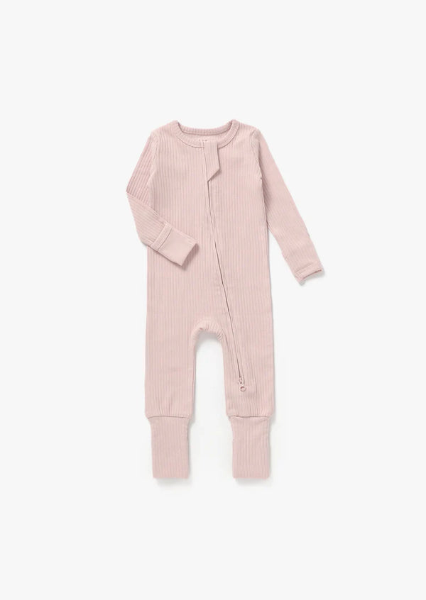Ribbed Zipper Romper - Blush