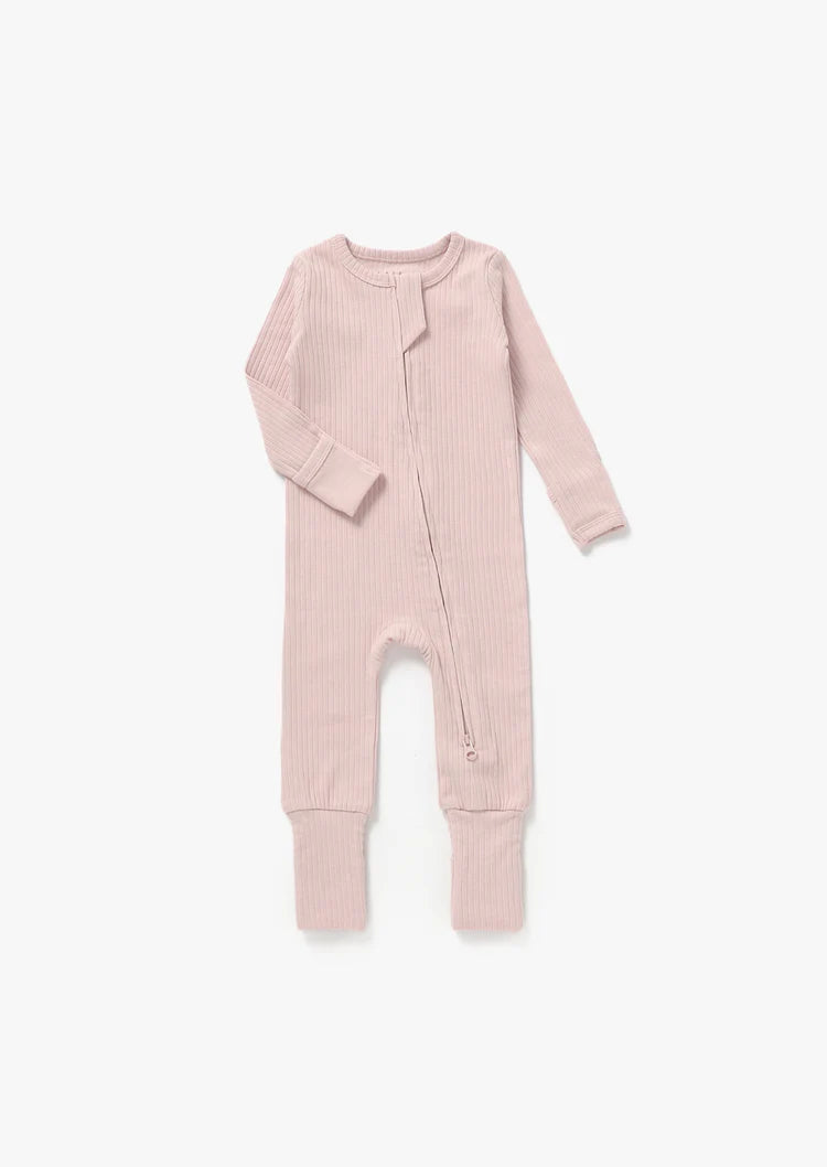 Ribbed Zipper Romper - Blush