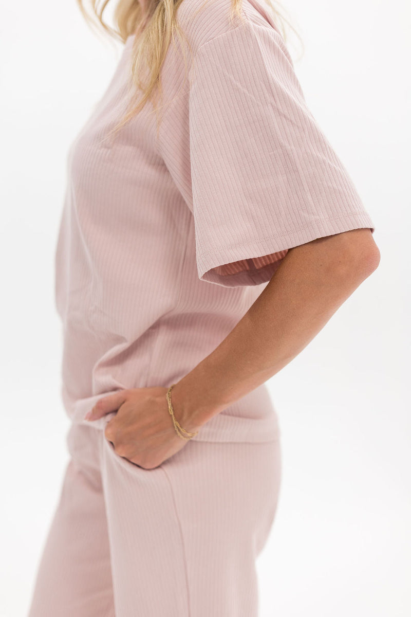 Adult Ribbed Lounge Set | Blush: Large