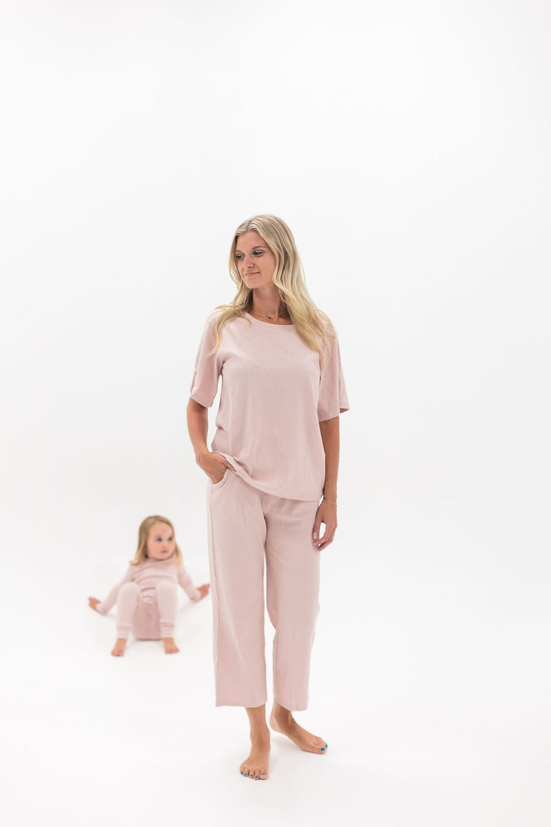 Adult Ribbed Lounge Set | Blush: Large