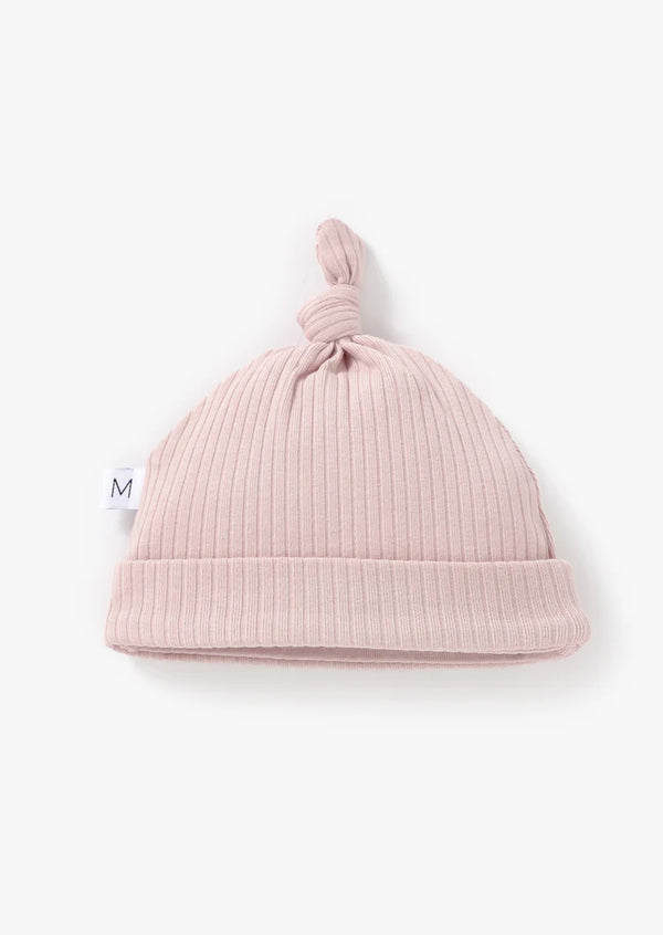 Ribbed Knotted Hat: Blush