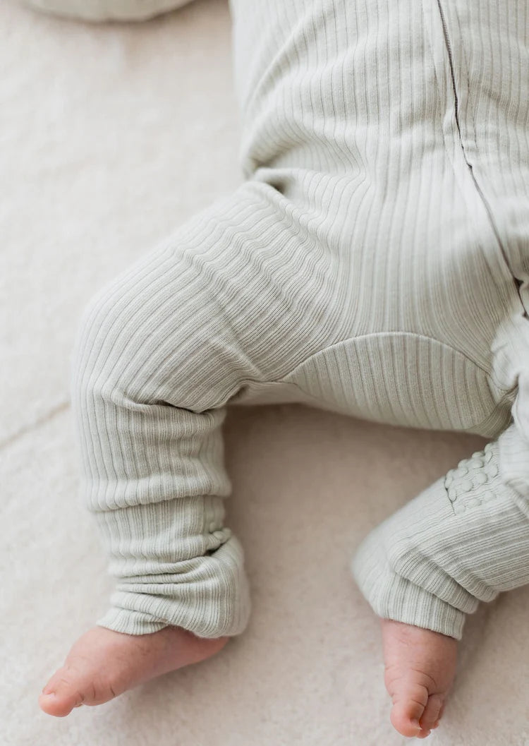 Ribbed Zipper Romper - Pistachio