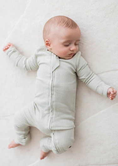 Ribbed Zipper Romper - Pistachio