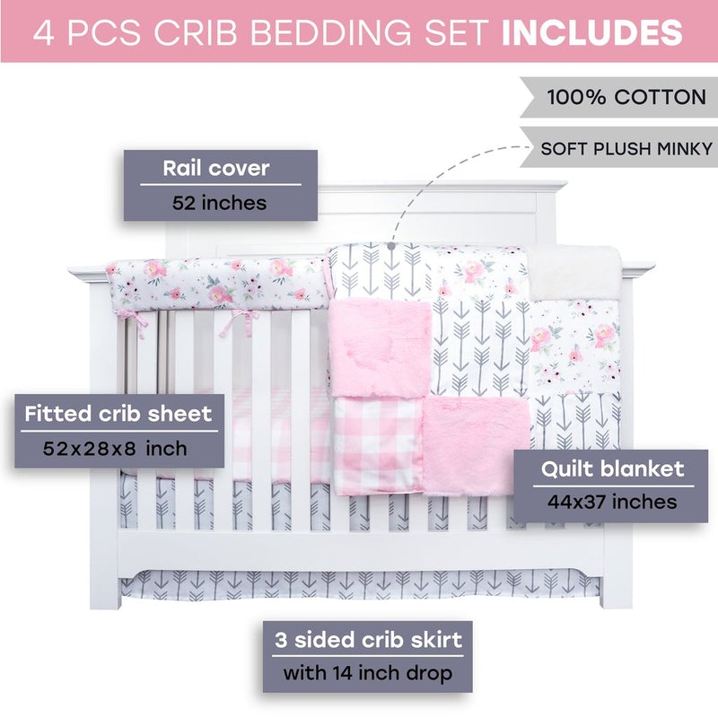 4 Piece Crib Bedding Set - Floral - Fawn & Doe Baby Co.