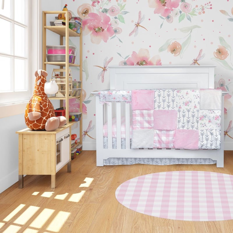 4 Piece Crib Bedding Set - Floral - Fawn & Doe Baby Co.