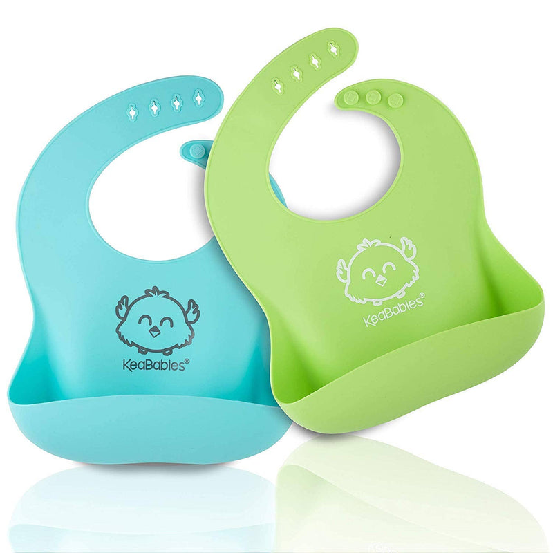 KeaBabies - 2 Pack Silicone Bibs (Blue and Green)