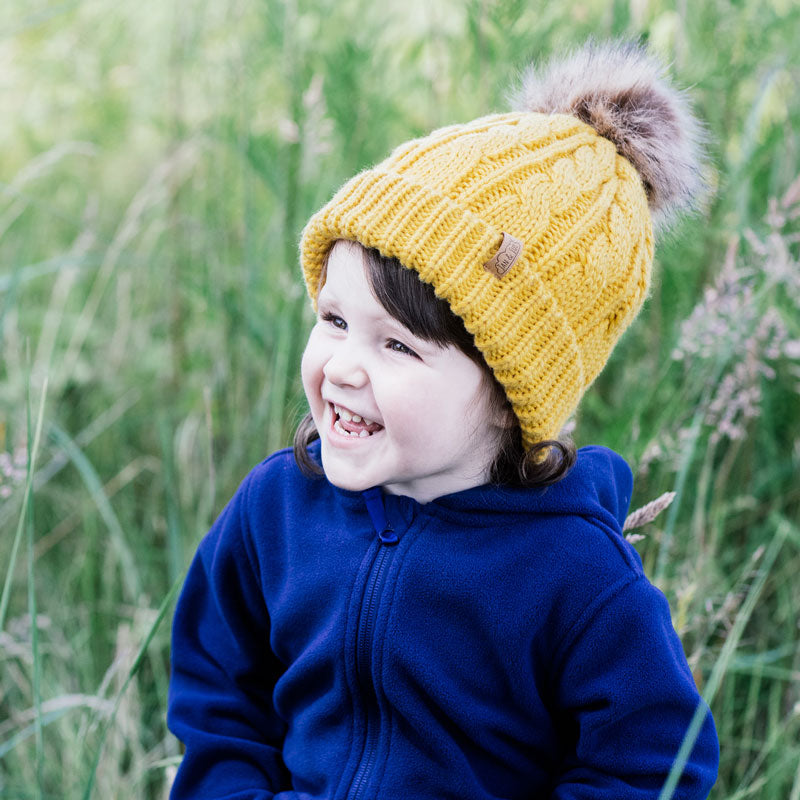 Knit Beanie - Cable Mustard