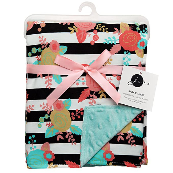 Baby Minky Stroller Blanket- Florals & Stripes - Fawn & Doe Baby Co.