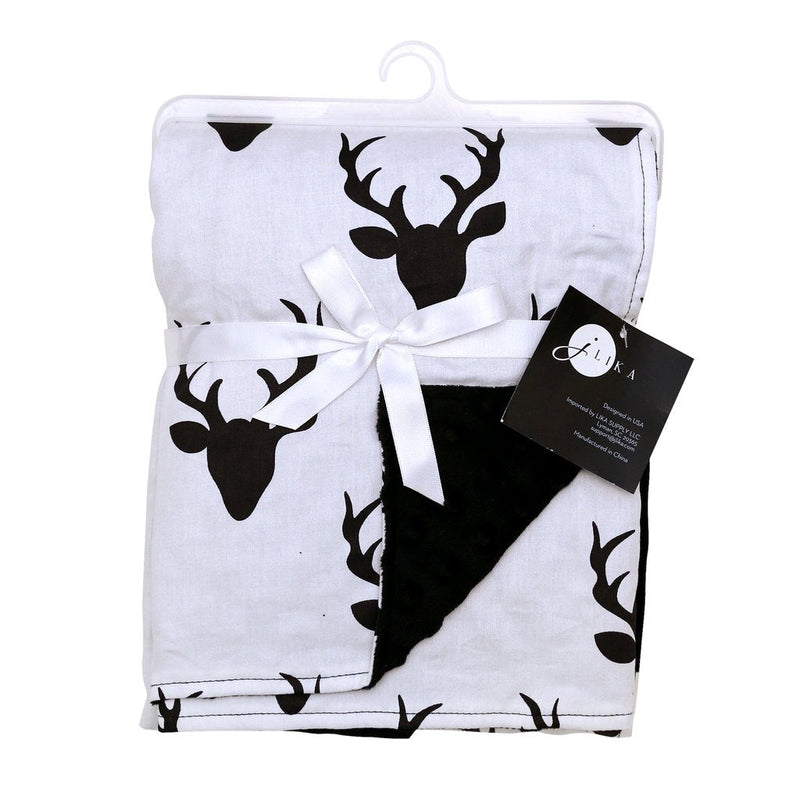 Baby Minky Stroller Blanket- White & Black Buck - Fawn & Doe Baby Co.