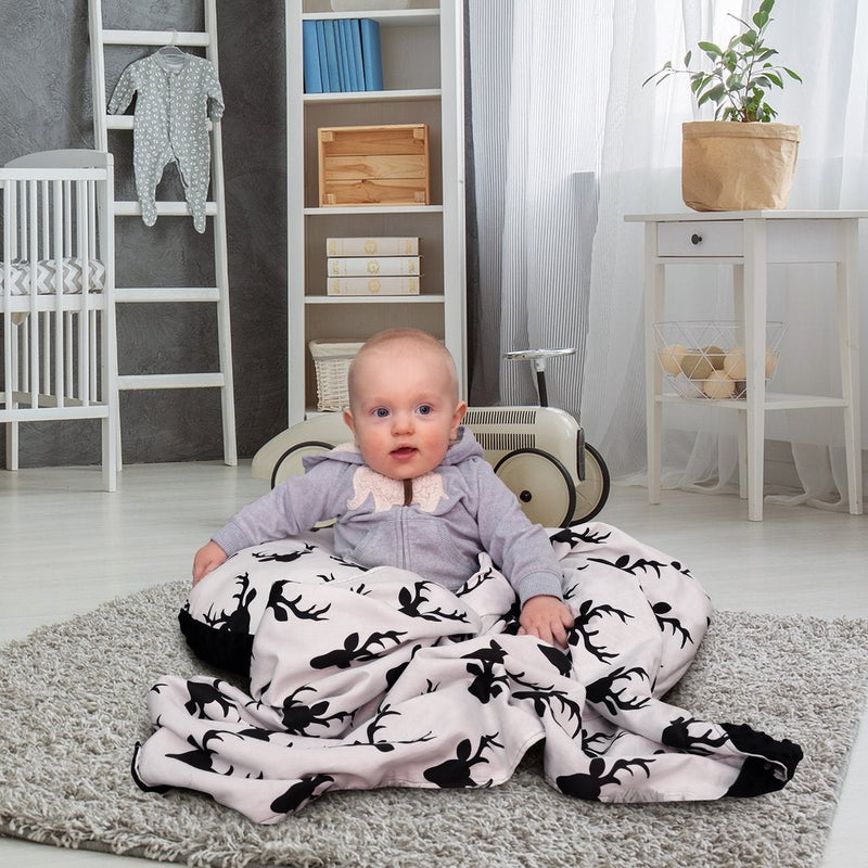 Baby Minky Stroller Blanket- White & Black Buck - Fawn & Doe Baby Co.