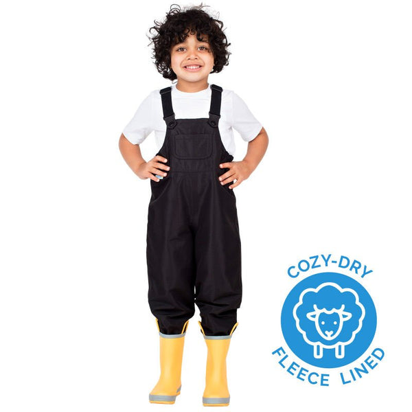 Cozy Dry Rain + Snow Bib Pants - Black - Fawn & Doe Baby Co.