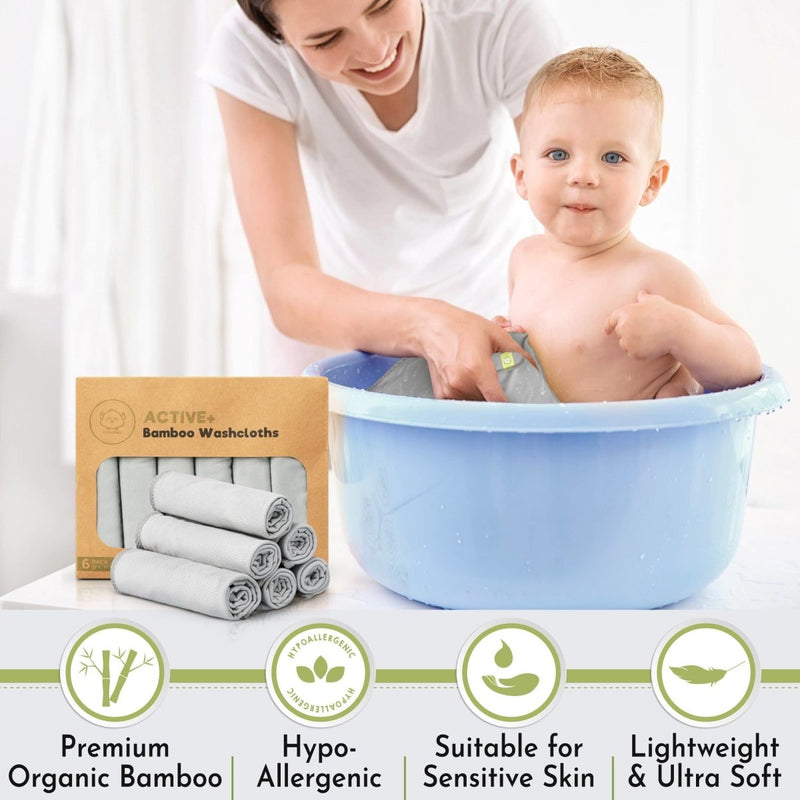 Grey Organic Bamboo Baby Wash Cloths- 6 Pack - Fawn & Doe Baby Co.